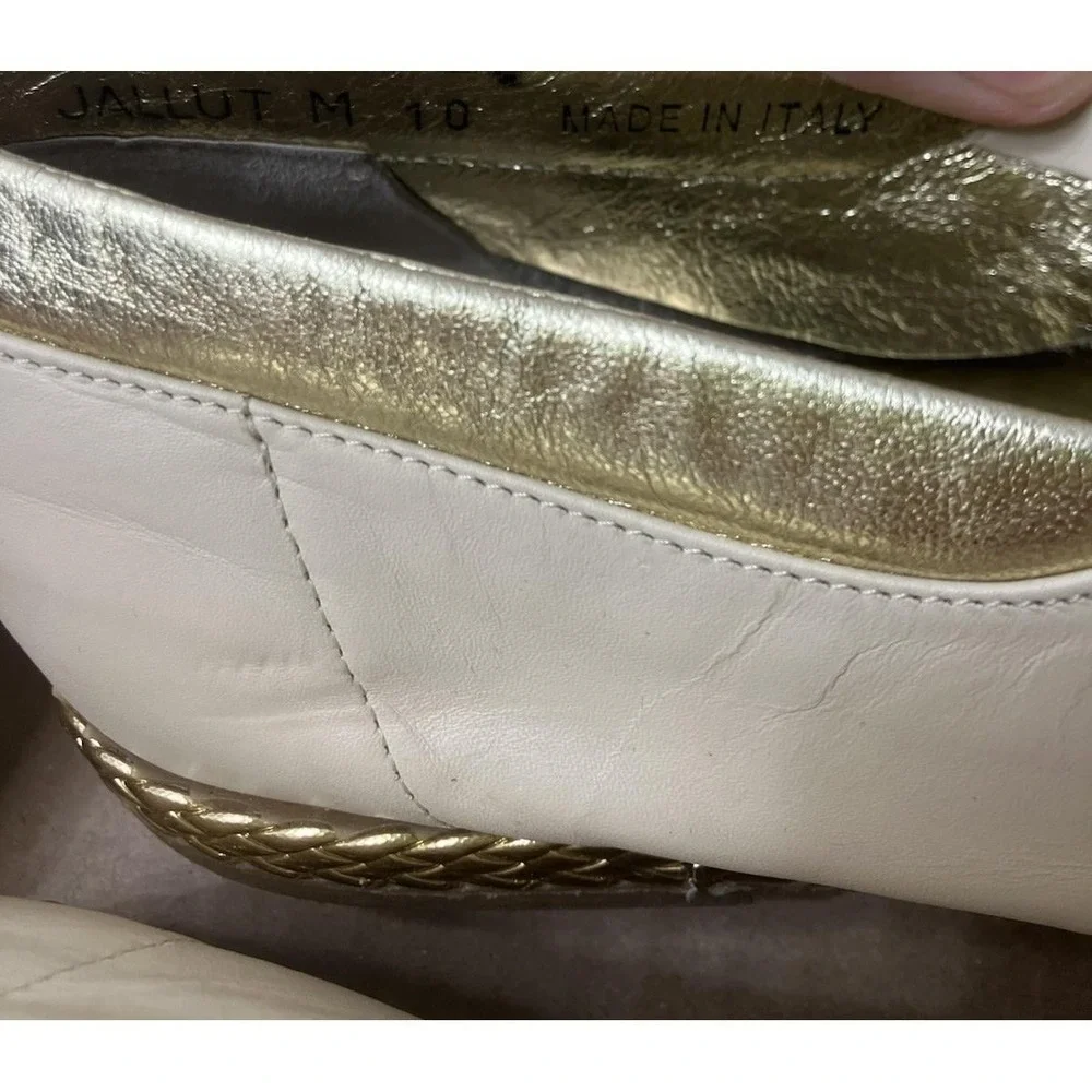 Vtg 1980s‎ Bally Jallut Ivory Leather Gold Floral Rivet Oxfords Flats Shoes 10